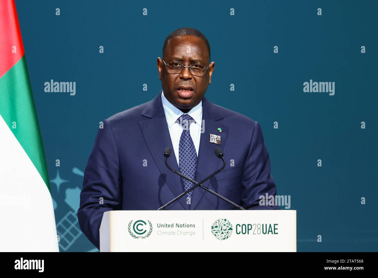 Dubai, United Arab Emirates. 1st Dec, 2023. Macky Sall, President of Senegal, speaks during the 28th Conference of the Parties to the United Nations Framework Convention on Climate Change, which takes place on 30 November until 12 December 2023 in Expo City Dubai. Dubai, United Arab Emirates on December 1st, 2023. (Credit Image: © Beata Zawrzel/ZUMA Press Wire) EDITORIAL USAGE ONLY! Not for Commercial USAGE! Stock Photo