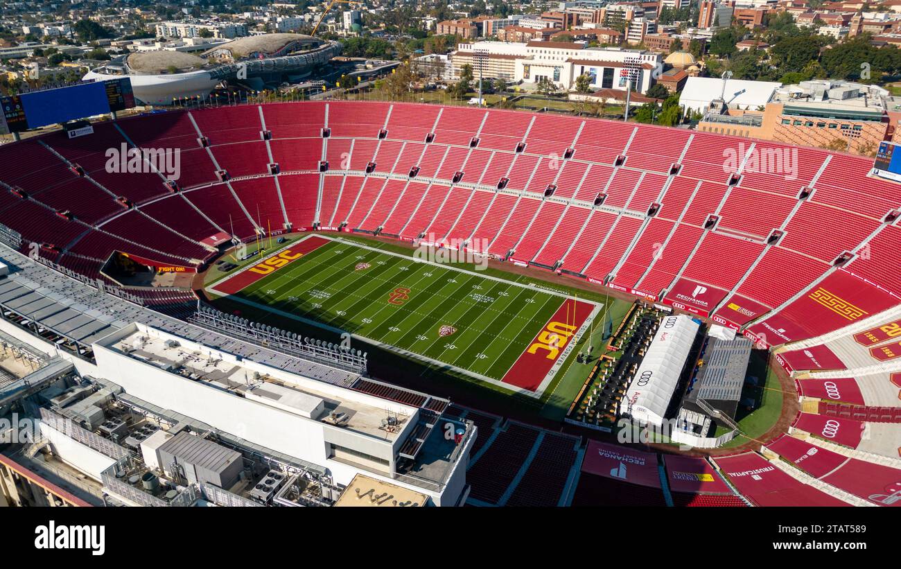 Los Angeles, CA - November 17, 2023: Los Angeles Memorial Coliseum, home to USC football, Olympics and other events. Stock Photo