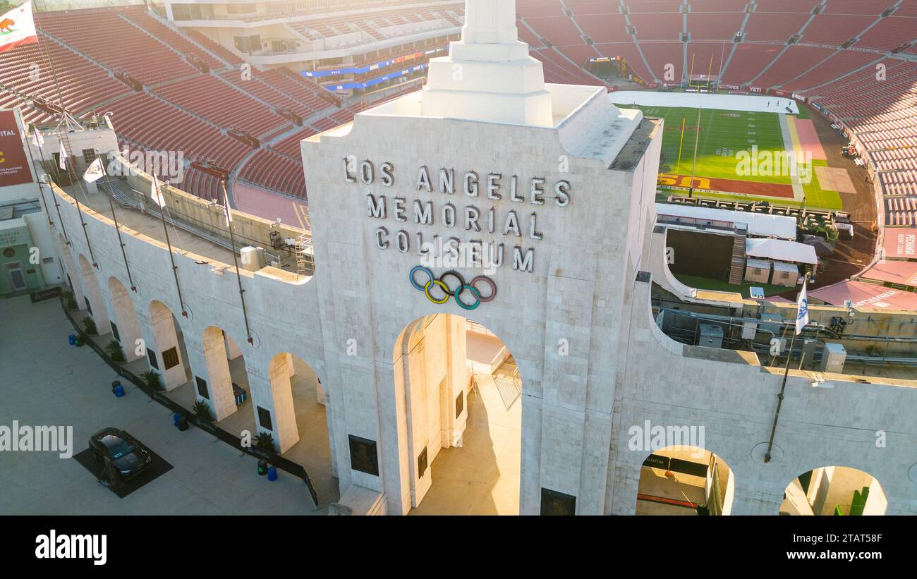 Los Angeles, CA - November 17, 2023: Los Angeles Memorial Coliseum, home to USC football, Olympics and other events. Stock Photo