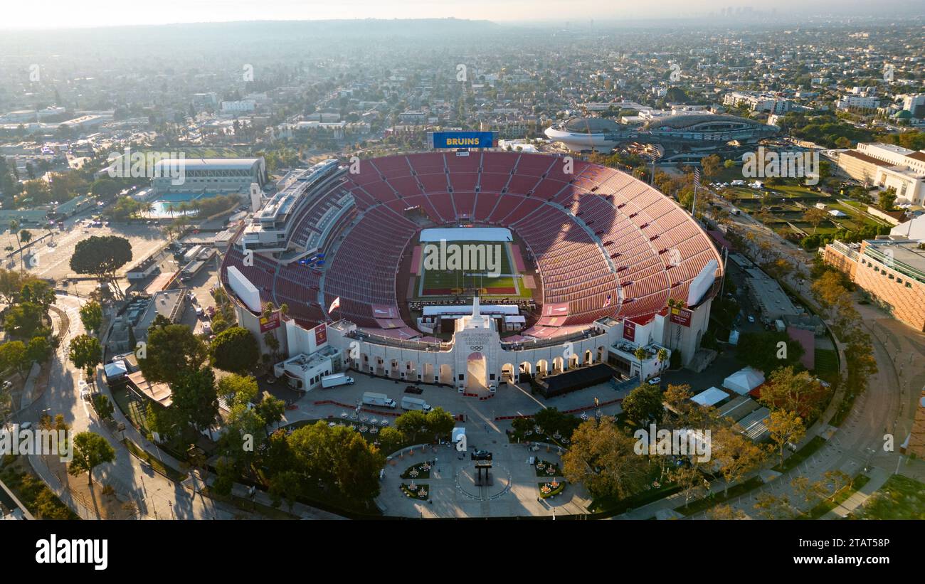 Los Angeles, CA - November 17, 2023: Los Angeles Memorial Coliseum, home to USC football, Olympics and other events. Stock Photo