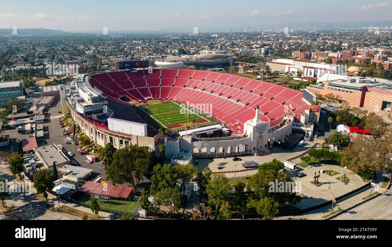 Los Angeles, CA - November 17, 2023: Los Angeles Memorial Coliseum, home to USC football, Olympics and other events. Stock Photo