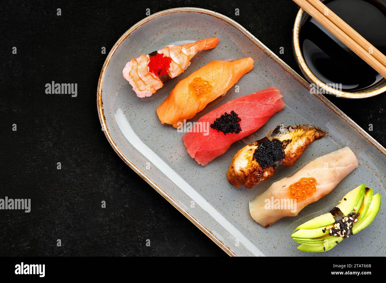 assorted nigiri sushi with a variety of flavors Stock Photo