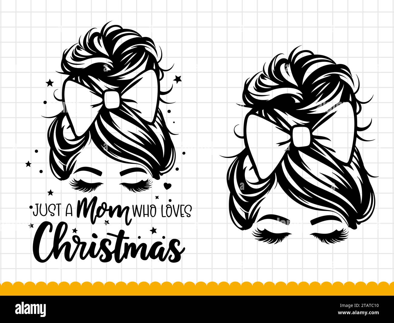 Silhouette of a mom face with messy hair in a bun and christmas quote. Vector illustration. Stock Vector