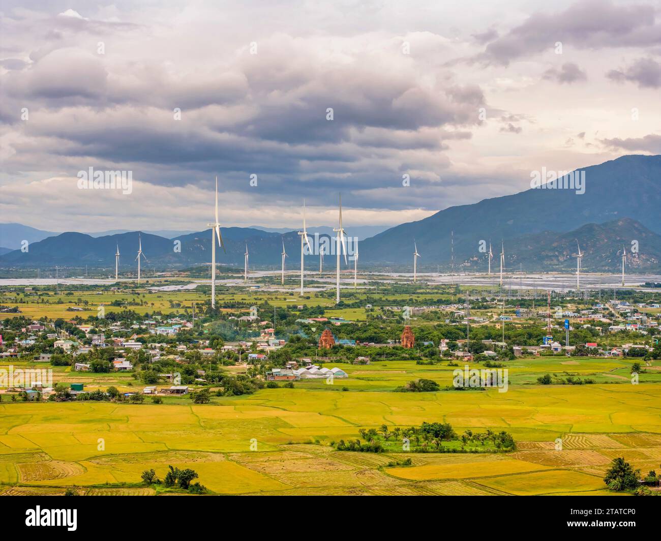 Wind Turbines And Solar Panels At Sunset - Renewable Energy Concept ...