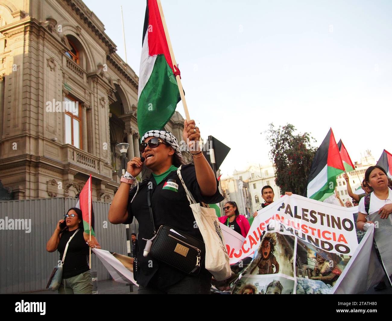 Lima, Peru. 02nd Dec, 2023. Dozens take to the streets of Lima within the framework of the activities for the International Day of Solidarity with the Palestinian People, which is celebrated every November 29 Credit: Fotoholica Press Agency/Alamy Live News Stock Photo