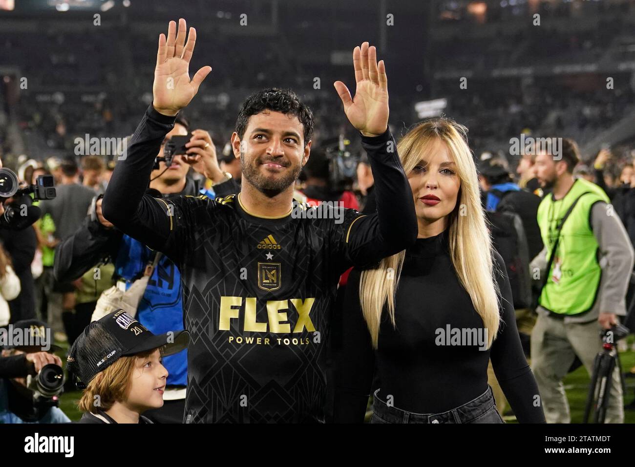 Los Angeles FC forward Carlos Vela celebrates alongside his wife, Saioa ...