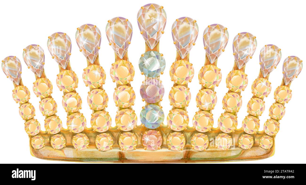 Watercolor Gold Crown with precious stones Stock Photo - Alamy