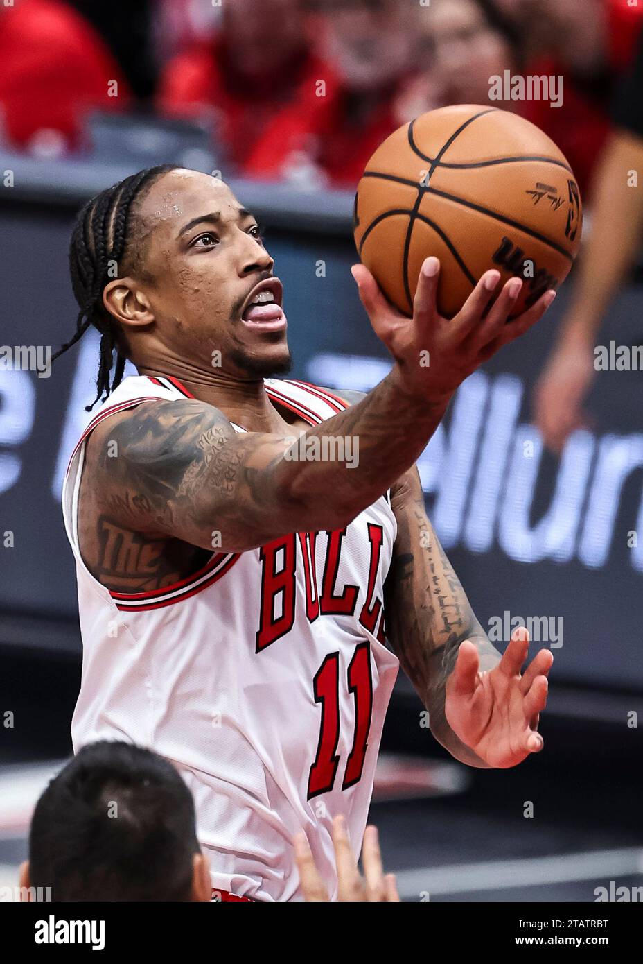 Chicago, USA. 2nd Dec, 2023. DeMar DeRozan of Chicago Bulls goes for a layup during the 2023-2024 NBA regular season match between New Orleans Pelicans and Chicago Bulls in Chicago, the United States, Dec. 2, 2023. Credit: Joel Lerner/Xinhua/Alamy Live News Stock Photo