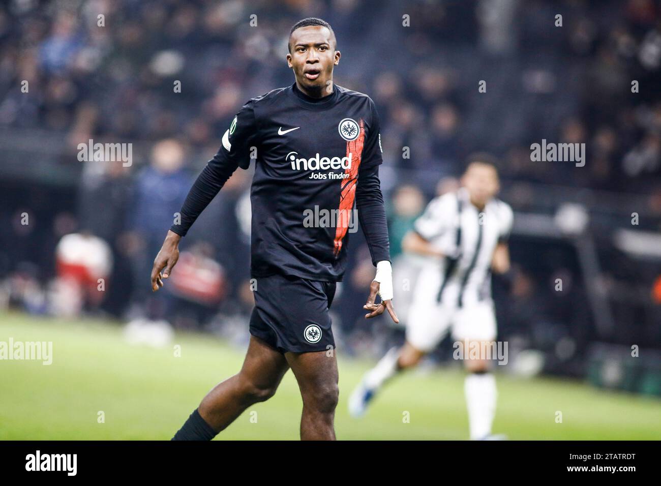 Frankfurt, Germany. 1st Dec, 2023. Eintracht's Willian Pacho during a Europa Conference League match between Eintracht Frankfurt and PAOK FC. The game ended 1-2. (Credit Image: © Giannis Papanikos/ZUMA Press Wire) EDITORIAL USAGE ONLY! Not for Commercial USAGE! Stock Photo