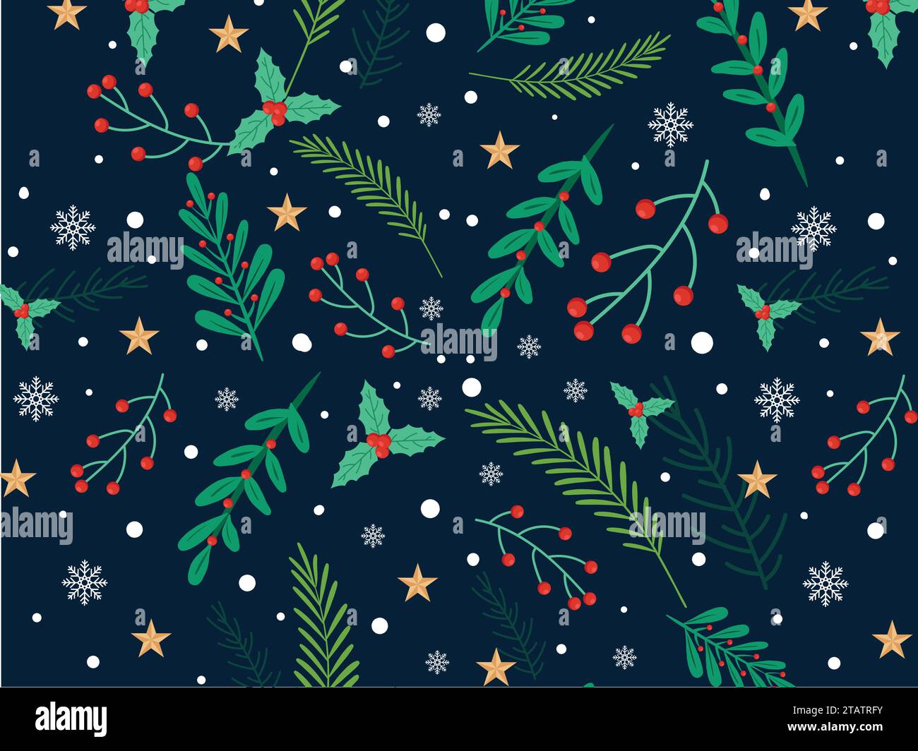 Christmas Plants Seamless Pattern Background Stock Vector