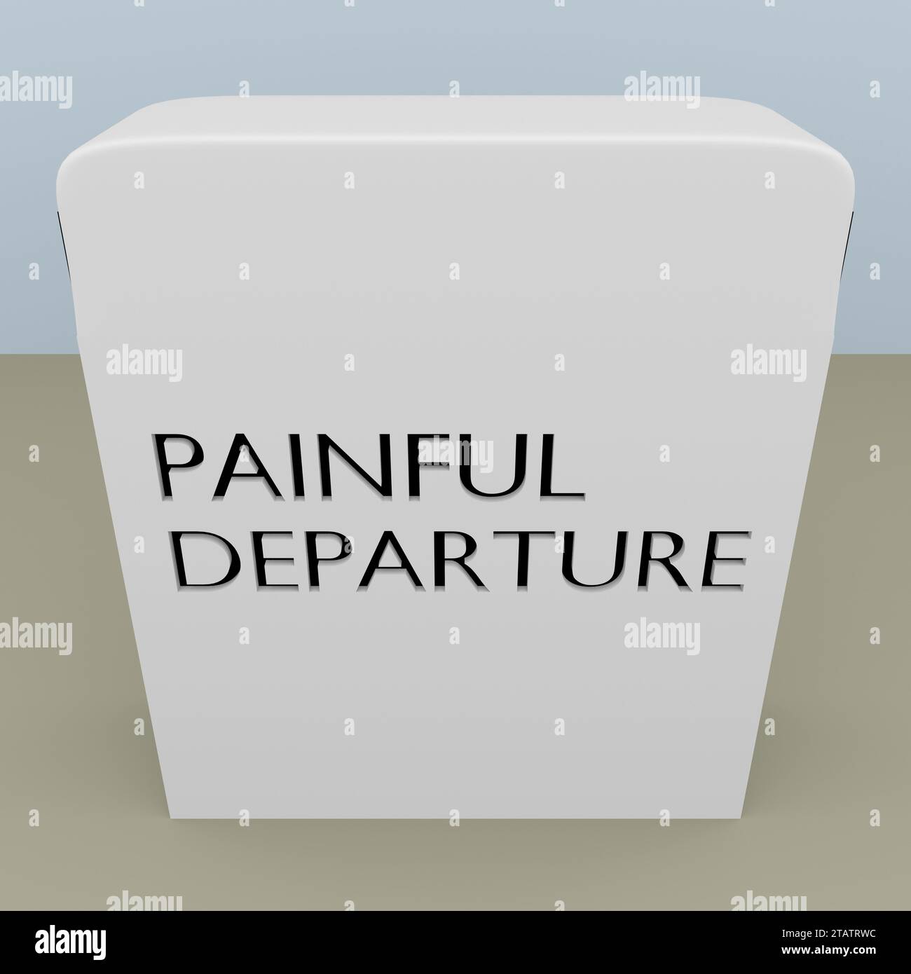 3d illustration of the script PAINFUL DEPARTURE on a symbolic gravestone. Stock Photo