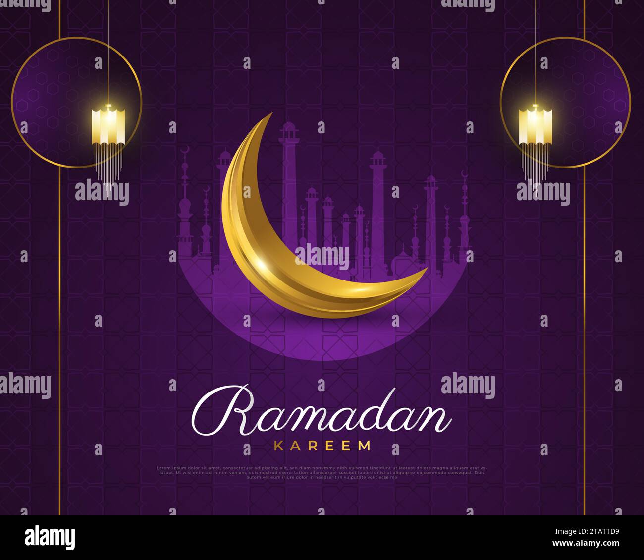 Ramadan Kareem Background with Gold Lanterns and Crescent Moon on ...