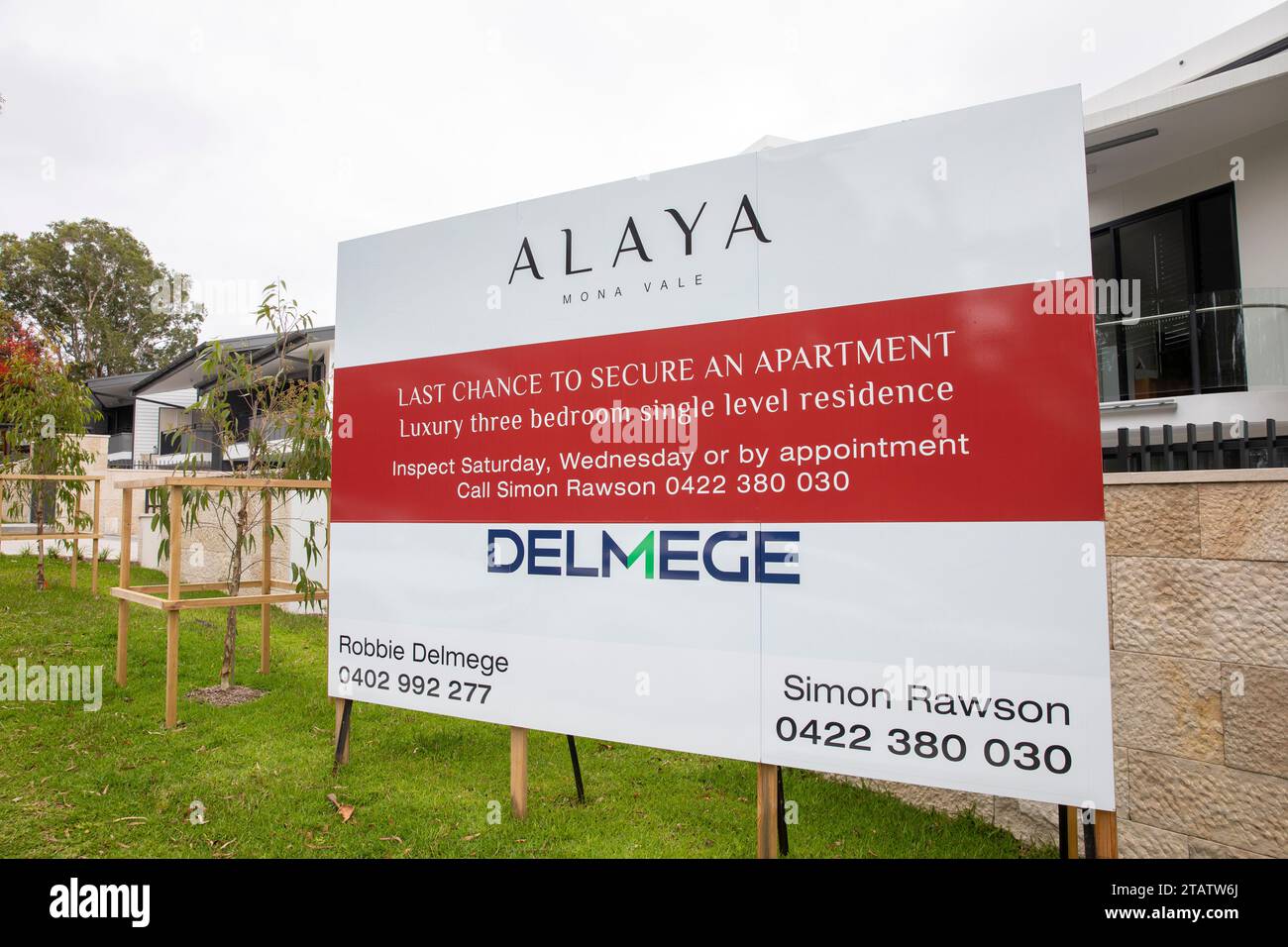 New apartments units built in Mona Vale Sydney, agent Deluge with large marketing board