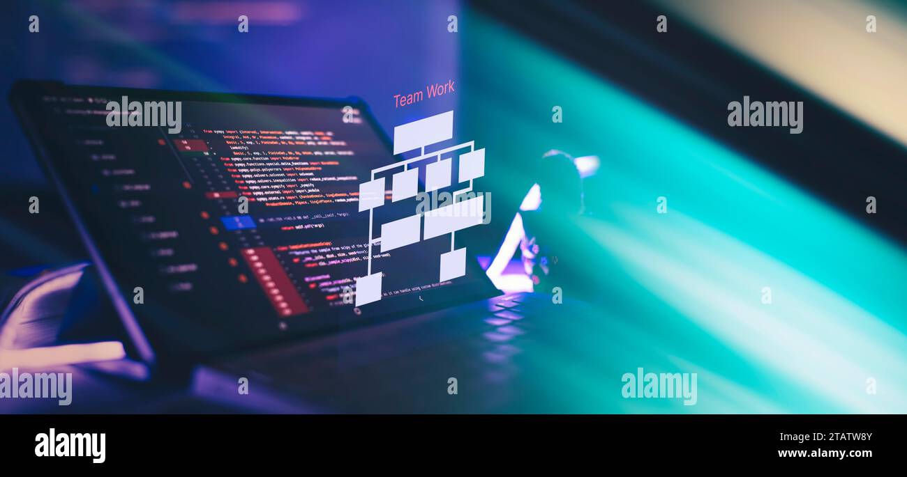 Server logs analysis. Closeup developing programming and coding technologies. Developer working on web sites codes in office. Stock Photo