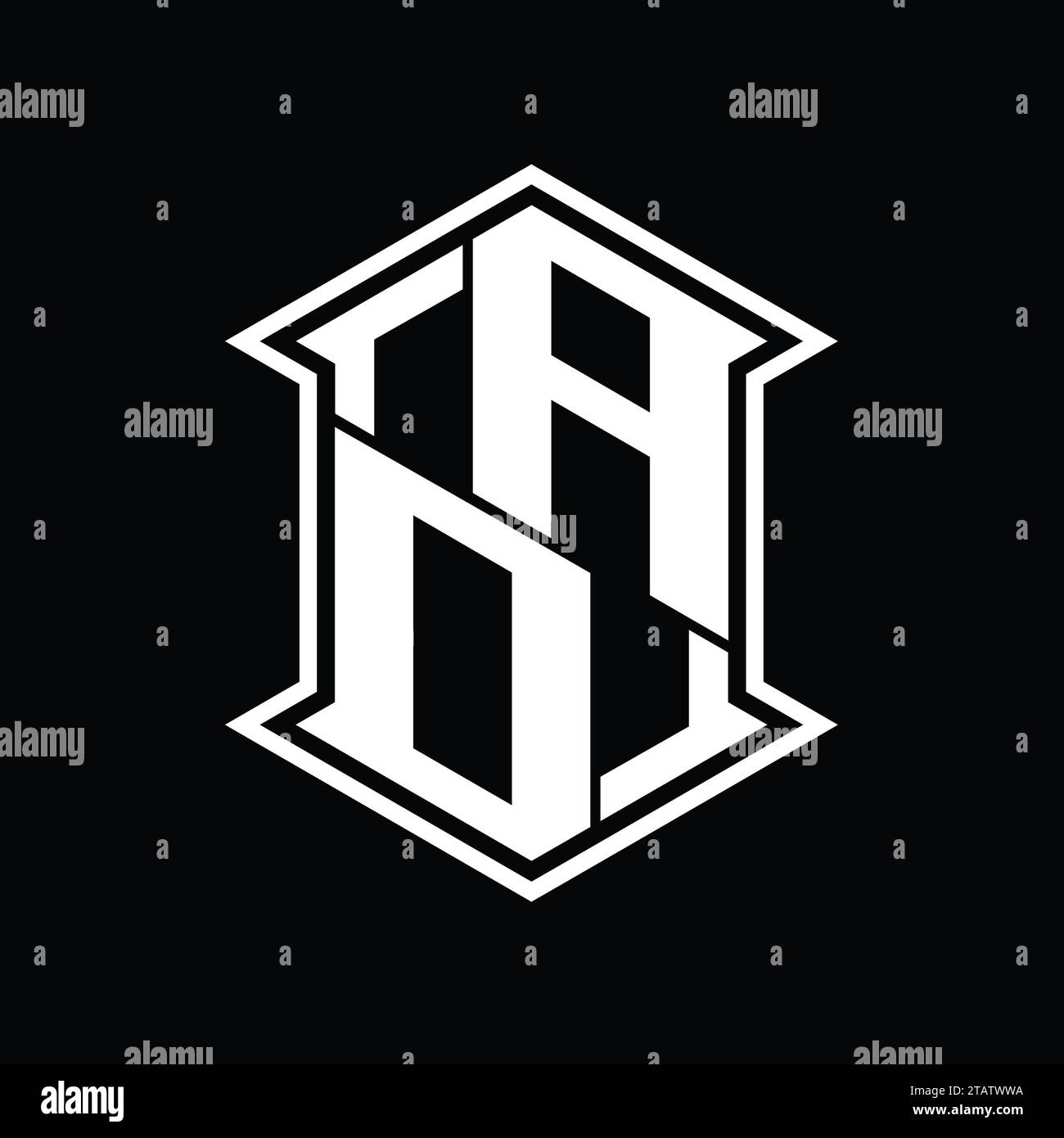 AD Letter Logo monogram hexagon shield shape up and down with sharp ...