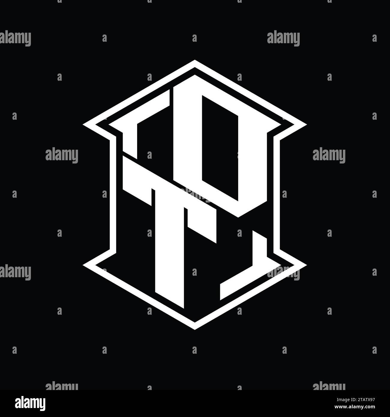 DT Letter Logo monogram hexagon shield shape up and down with sharp ...