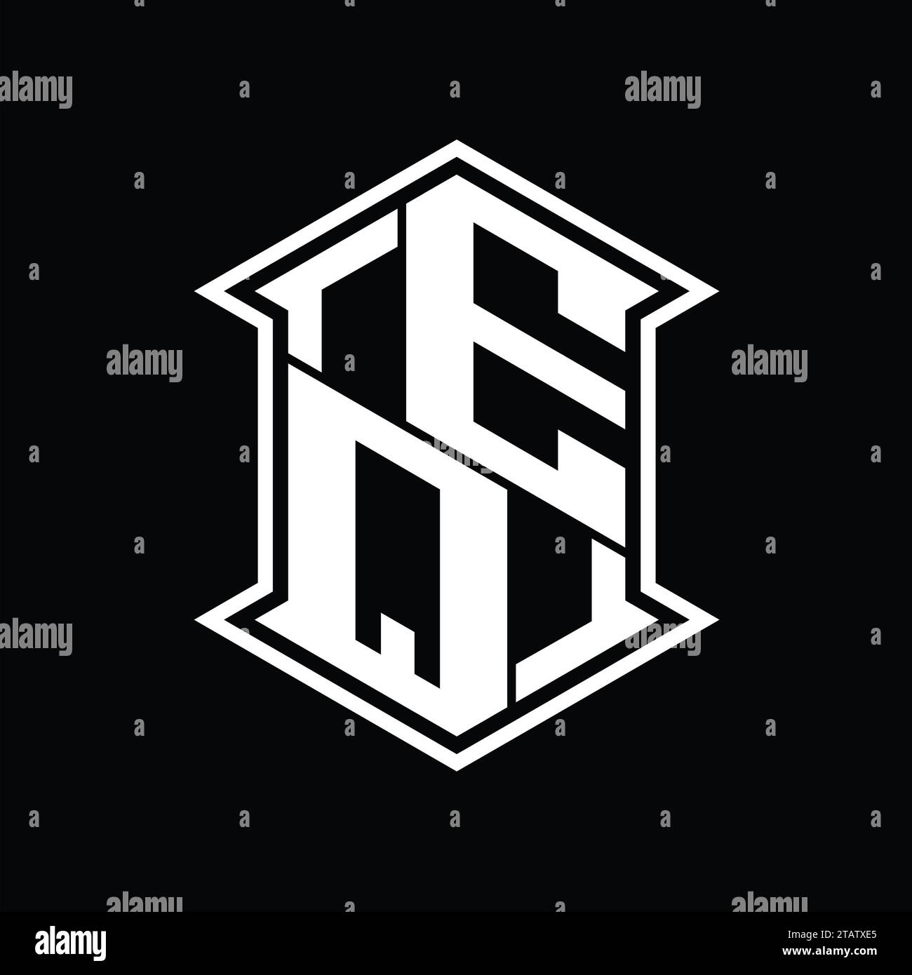 EQ Letter Logo monogram hexagon shield shape up and down with sharp ...
