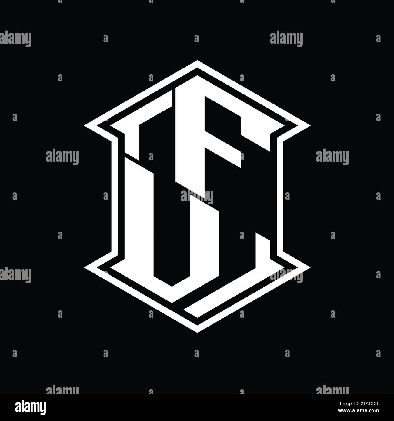 FV Letter Logo monogram hexagon shield shape up and down with sharp ...