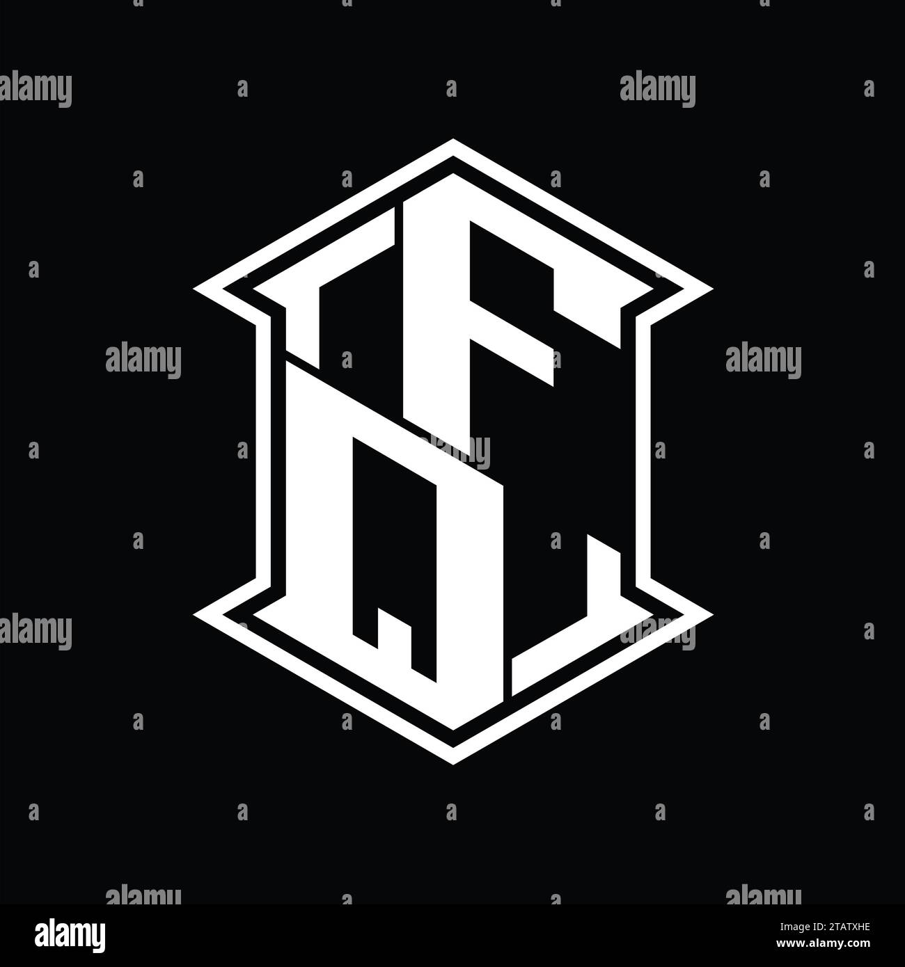FQ Letter Logo monogram hexagon shield shape up and down with sharp ...