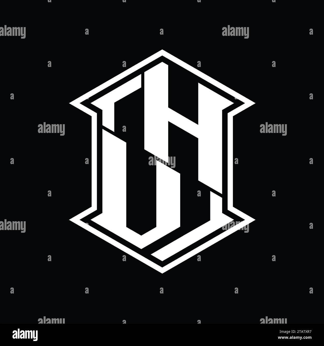 HV Letter Logo monogram hexagon shield shape up and down with sharp ...
