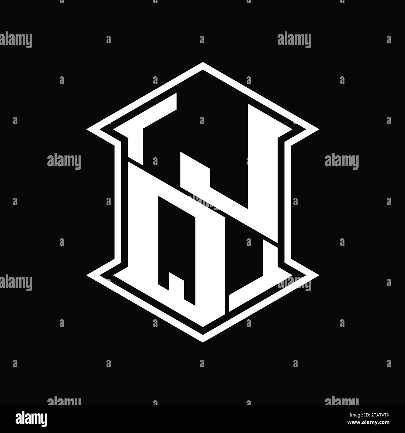 JQ Letter Logo monogram hexagon shield shape up and down with sharp ...