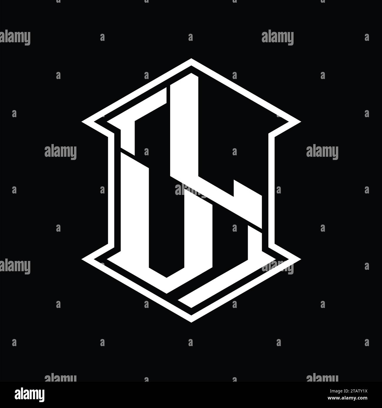LV Letter Logo monogram hexagon shield shape up and down with sharp ...