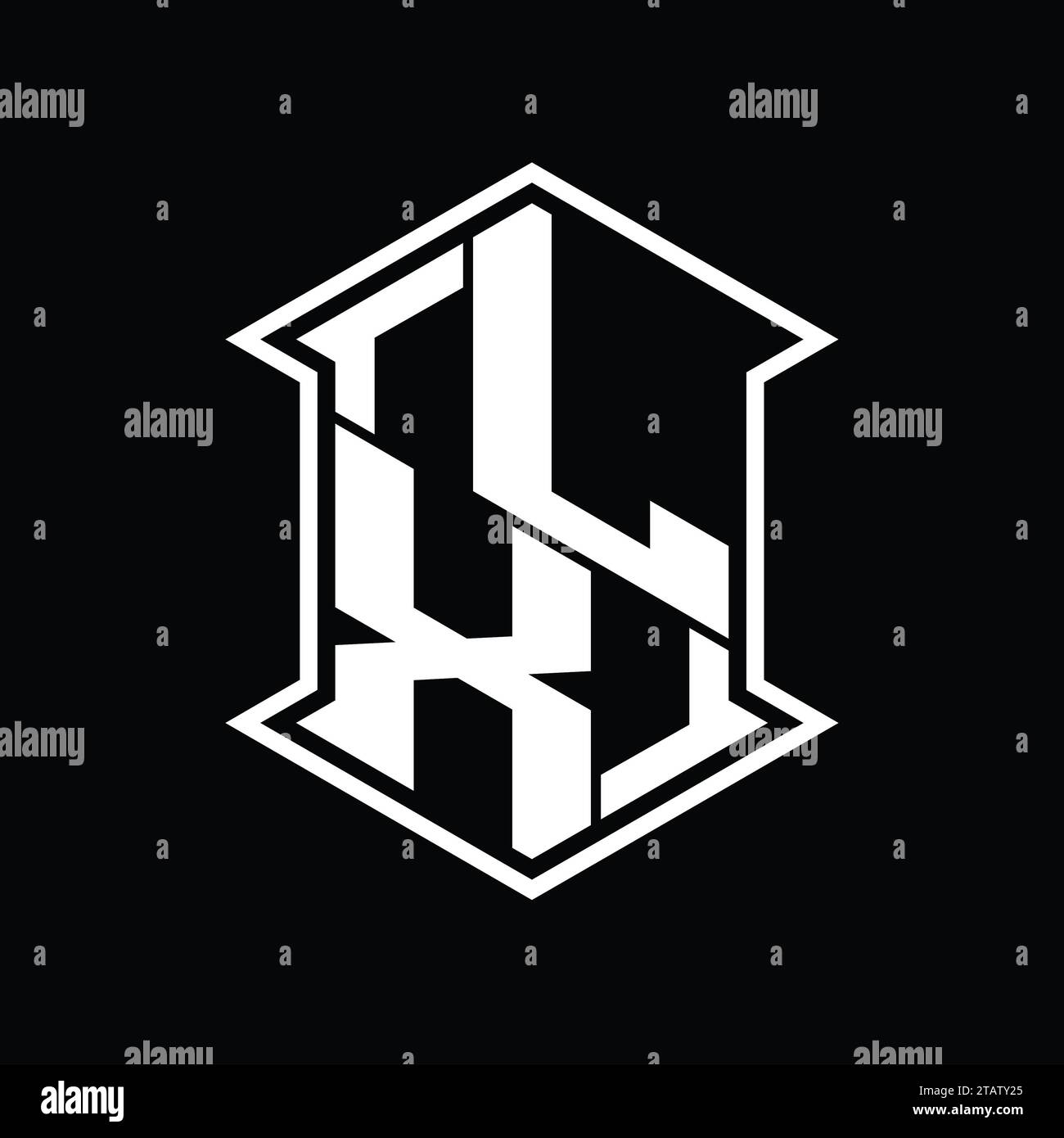 LX Letter Logo monogram hexagon shield shape up and down with sharp ...