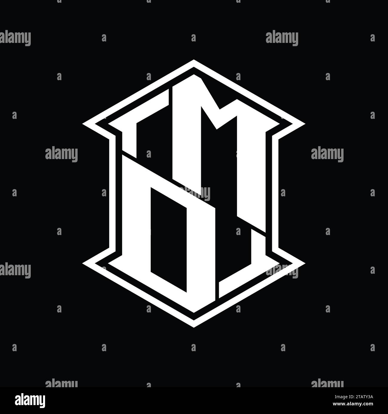 MO Letter Logo monogram hexagon shield shape up and down with sharp ...