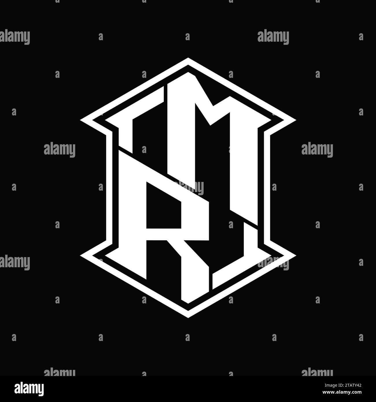 MR Letter Logo monogram hexagon shield shape up and down with sharp ...