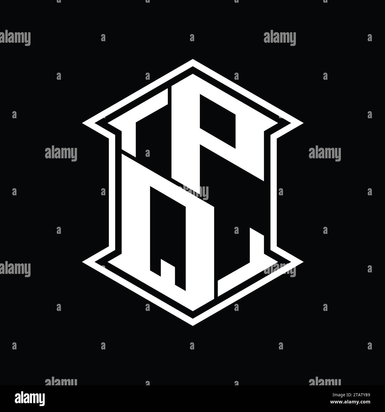 PQ Letter Logo monogram hexagon shield shape up and down with sharp ...