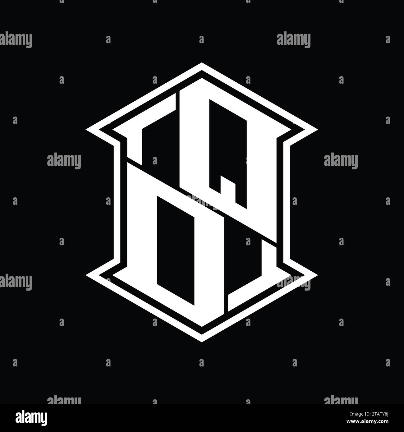 QD Letter Logo monogram hexagon shield shape up and down with sharp ...