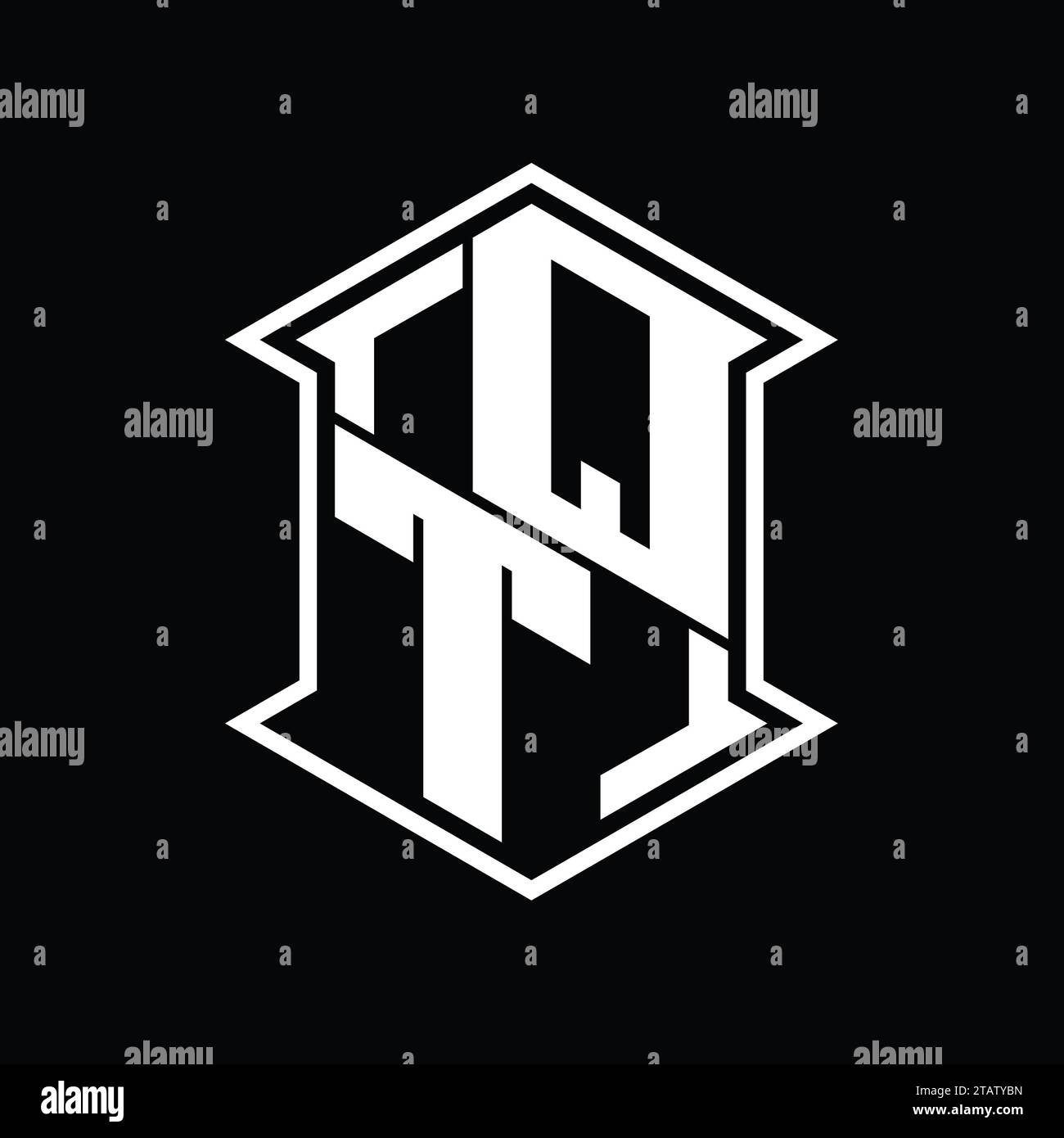 QT Letter Logo monogram hexagon shield shape up and down with sharp ...