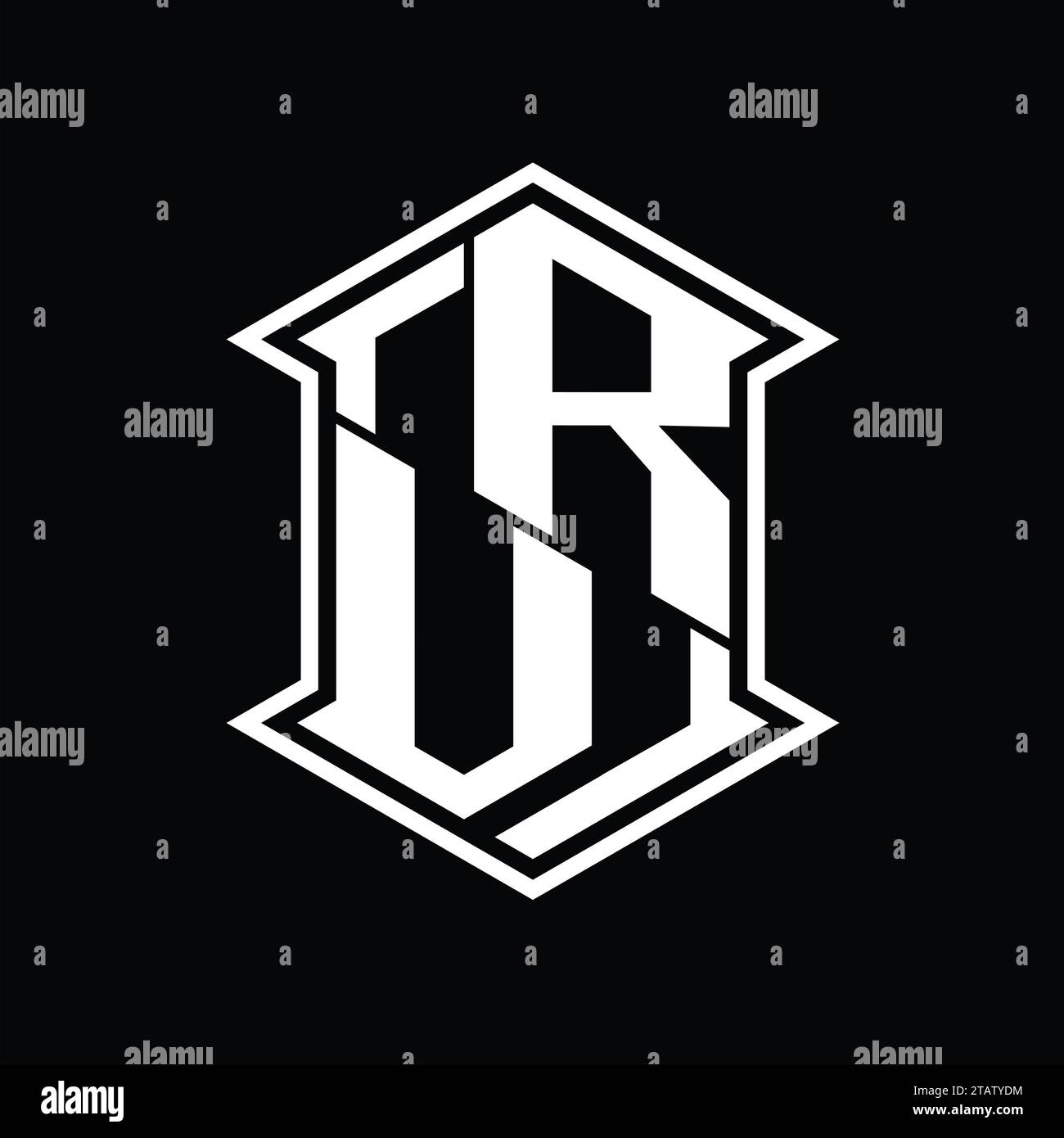 RV Letter Logo monogram hexagon shield shape up and down with sharp ...