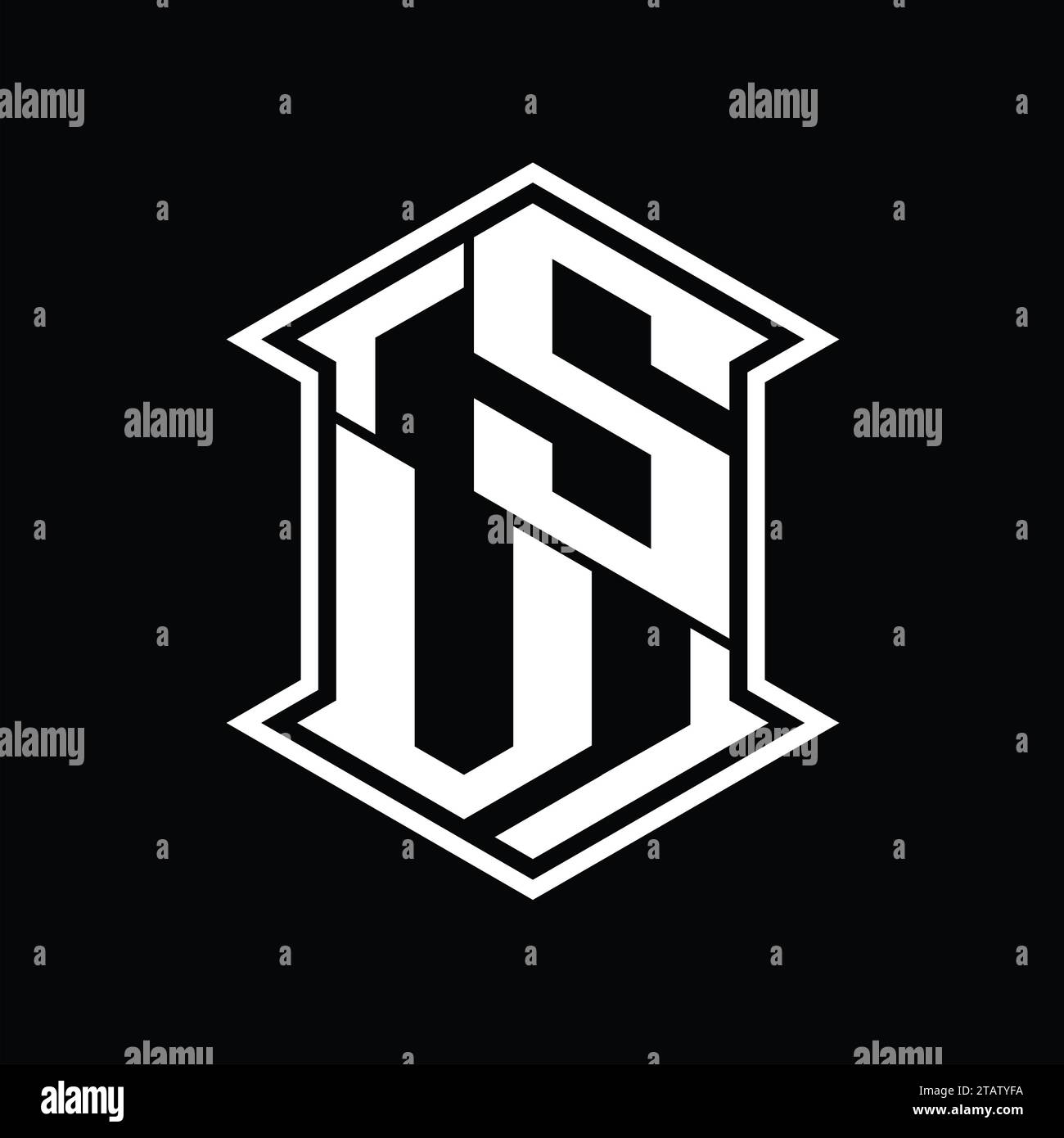 SV Letter Logo monogram hexagon shield shape up and down with sharp ...