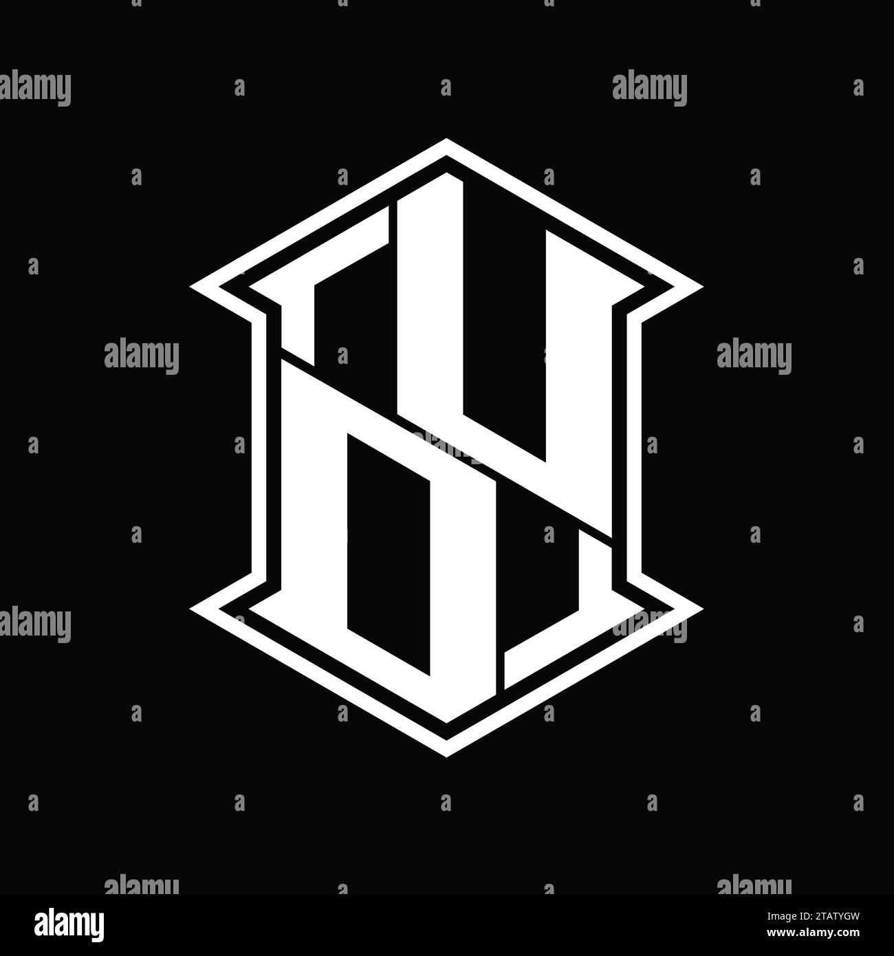 UD Letter Logo monogram hexagon shield shape up and down with sharp ...