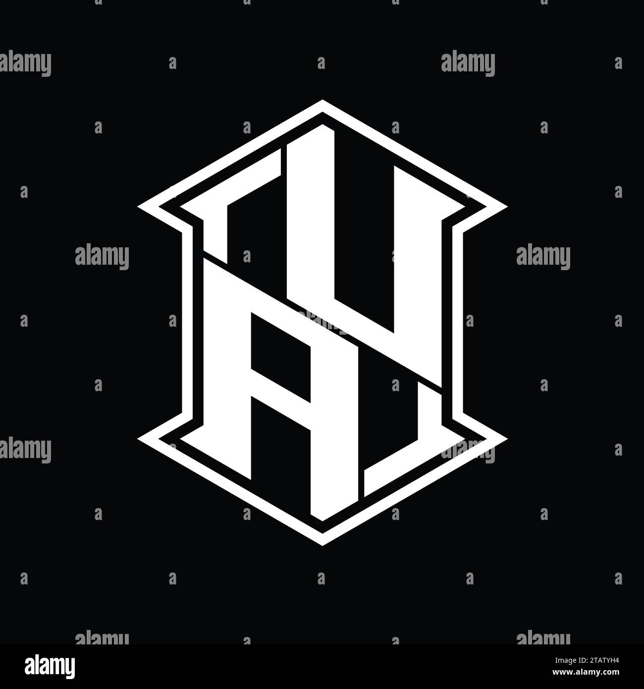 UA Letter Logo monogram hexagon shield shape up and down with sharp ...