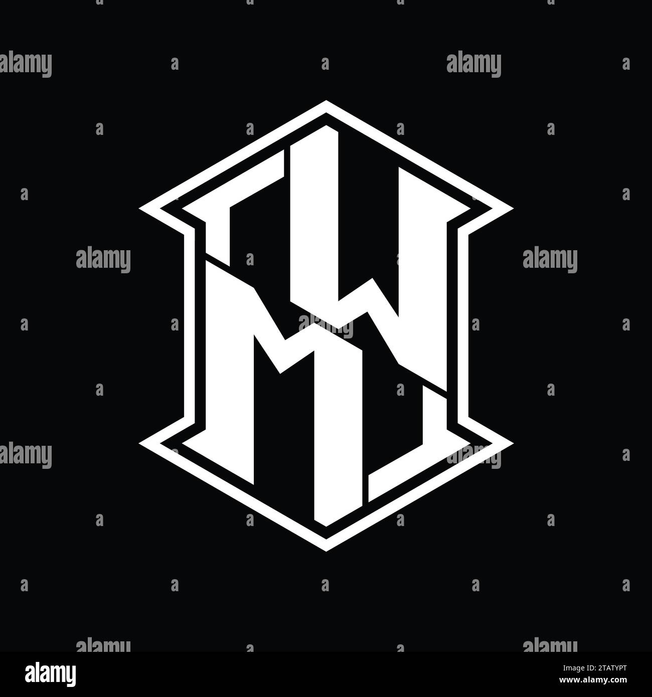 WM Letter Logo monogram hexagon shield shape up and down with sharp ...