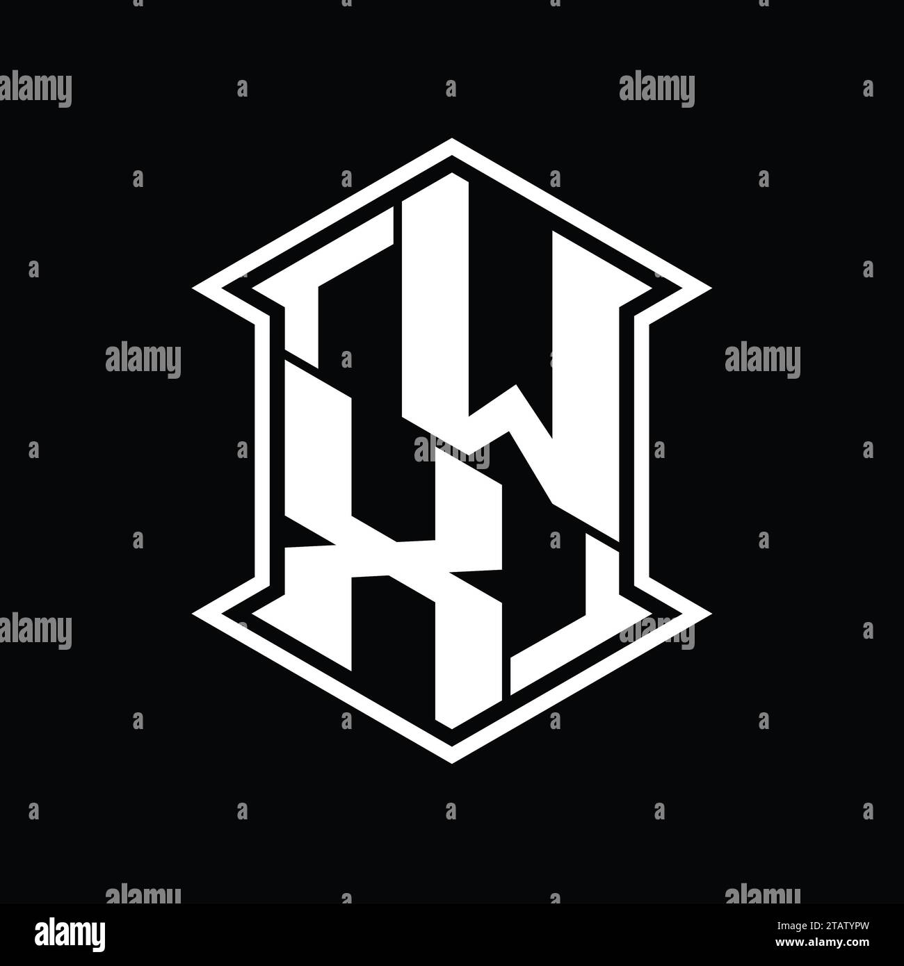 WX Letter Logo monogram hexagon shield shape up and down with sharp ...