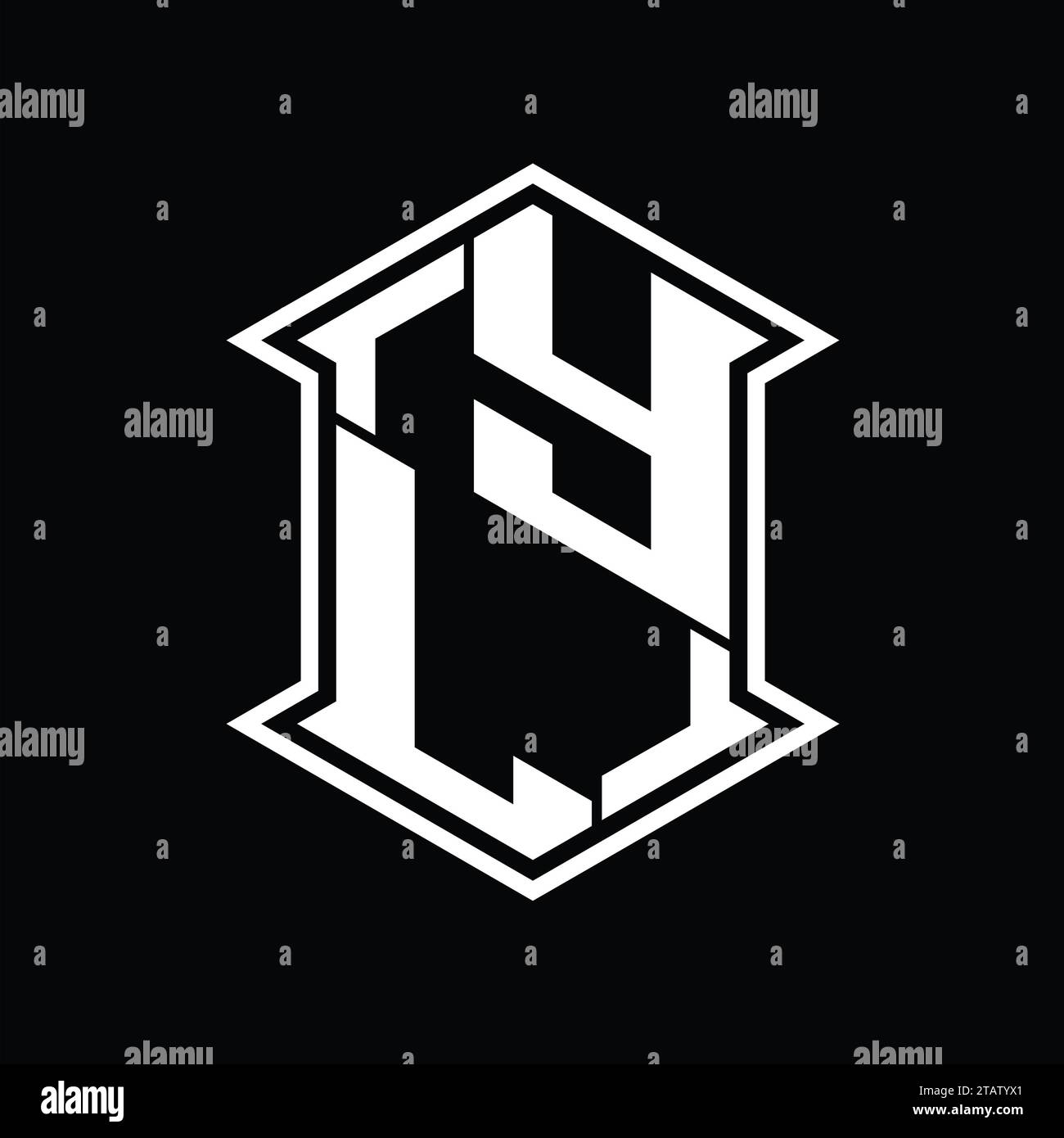 YL Letter Logo monogram hexagon shield shape up and down with sharp ...