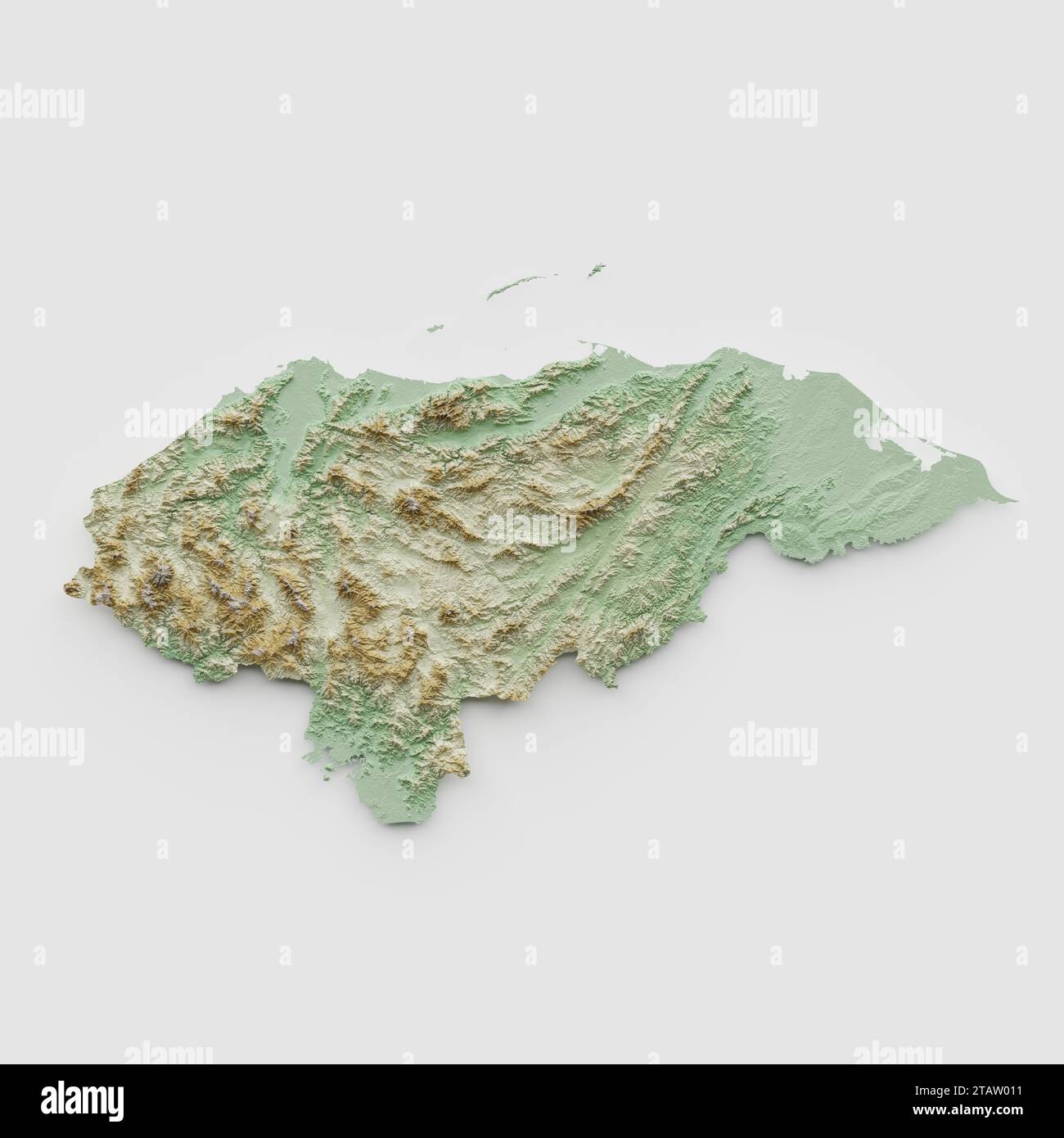 Honduras Topographic Relief Map  - 3D Rendering Stock Photo