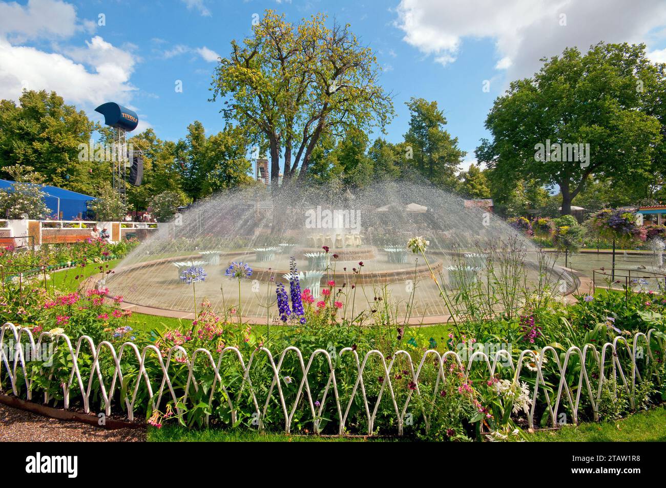 Fountain in Tivoli Gardens, amusement park opened in 1843,  Copenhagen, Denmark Stock Photo