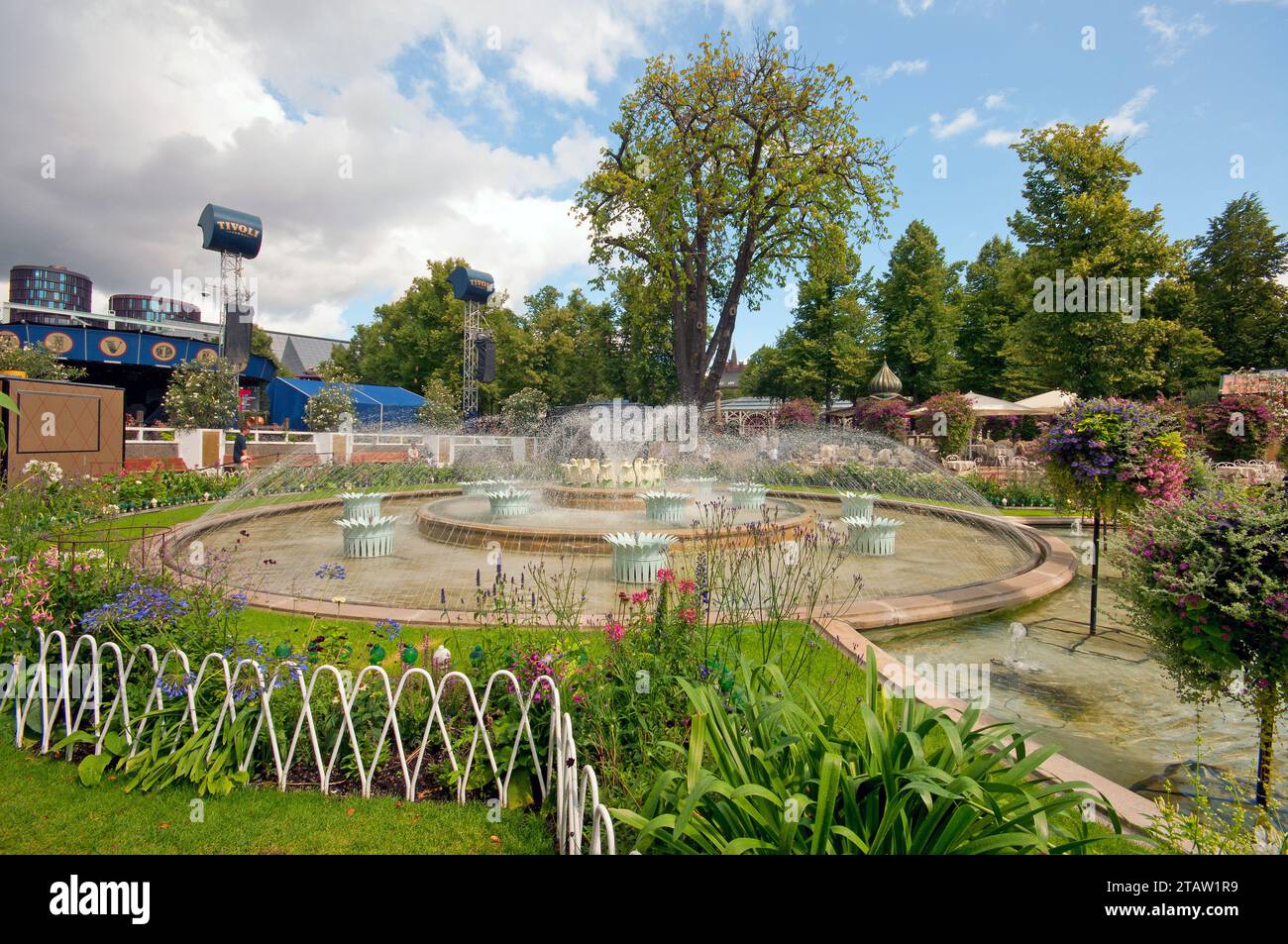 Fountain in Tivoli Gardens, amusement park opened in 1843,  Copenhagen, Denmark Stock Photo