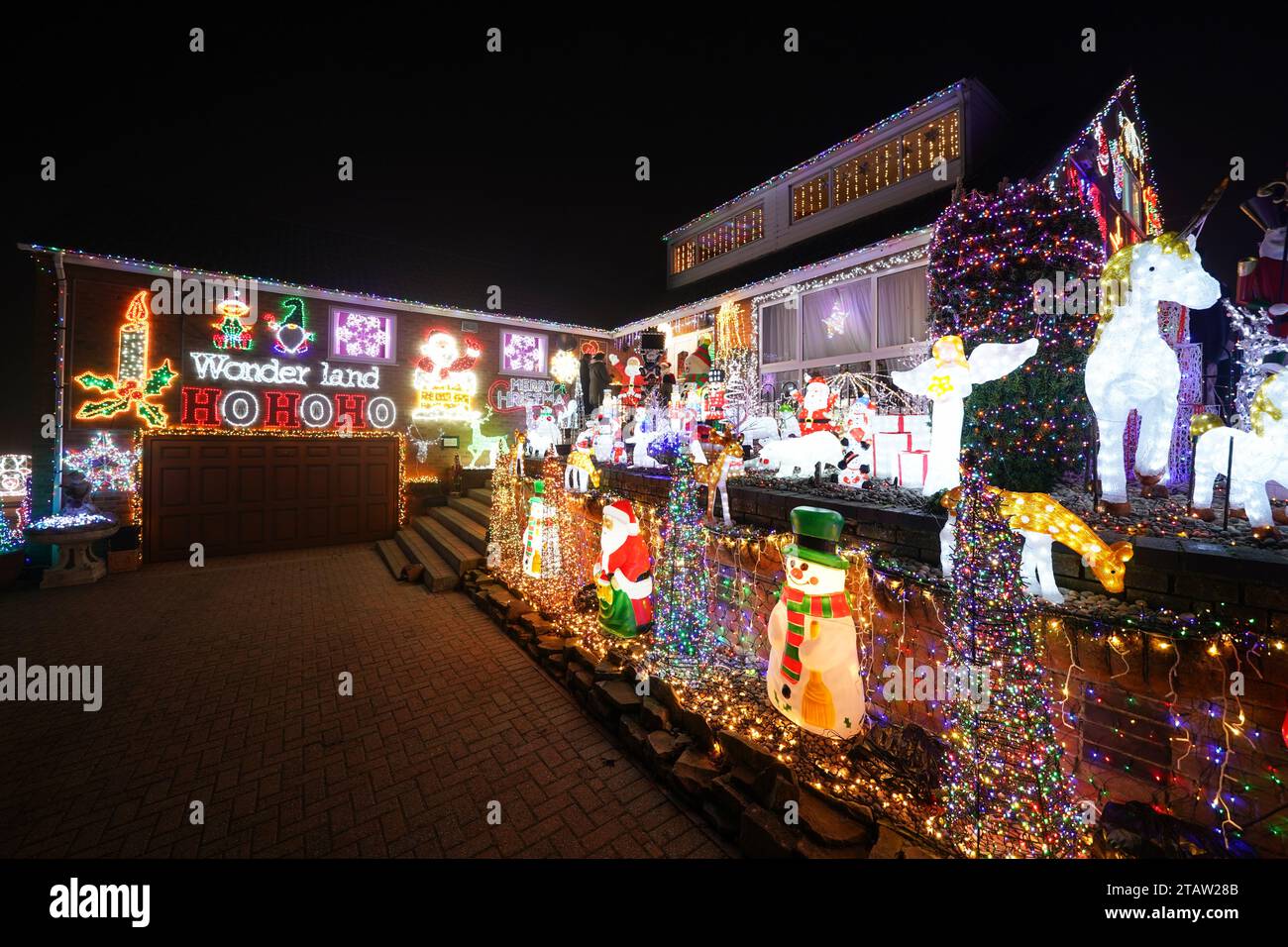 A Christmas light display on the home of Helen and John Attlesey in