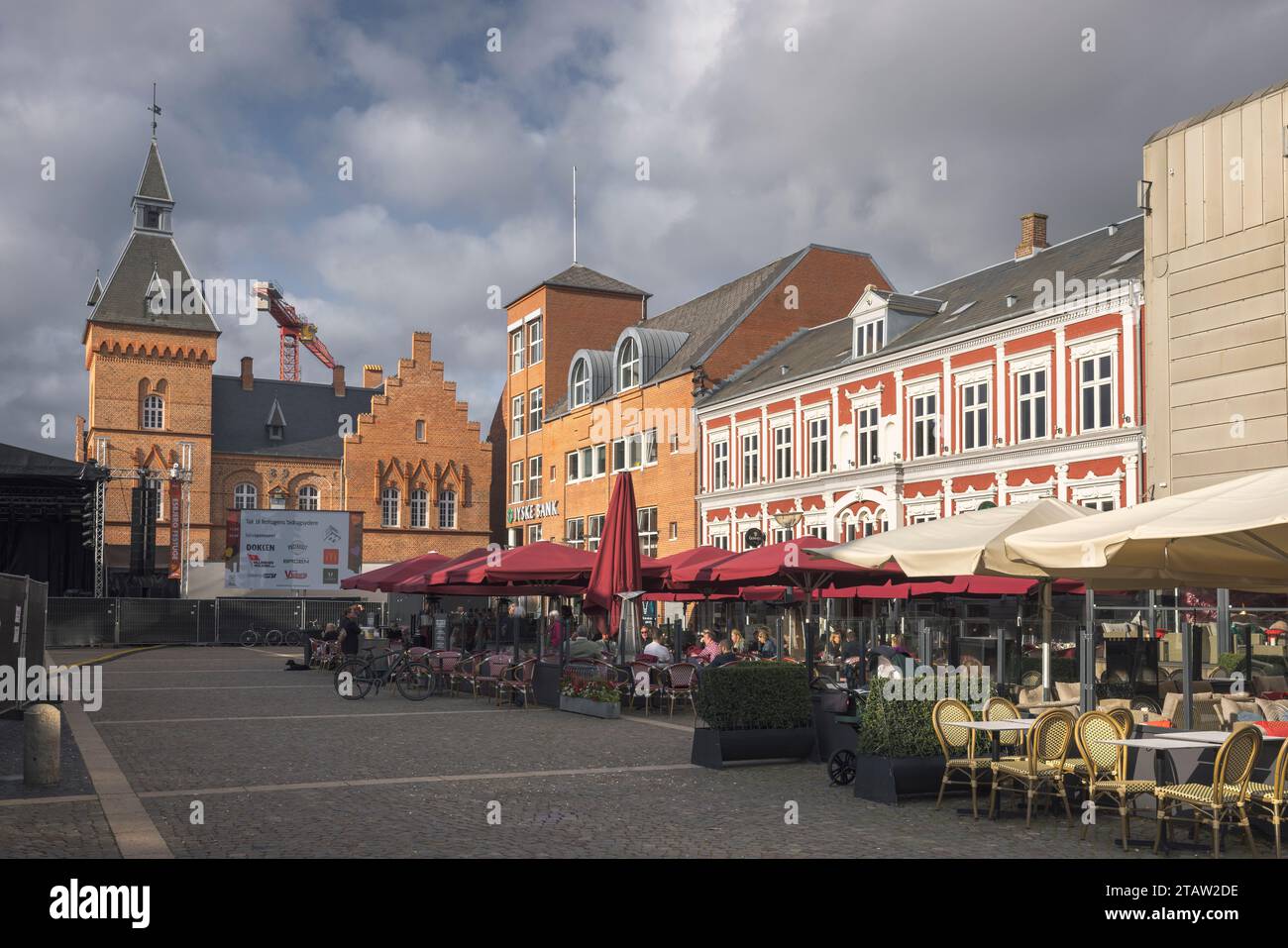 Old Houses and cafes at Esbjerg Marketplace Square, Denmark Stock Photo