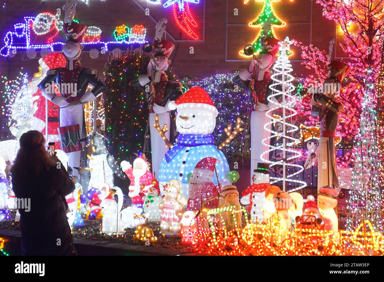 A Christmas light display on the home of Helen and John Attlesey in
