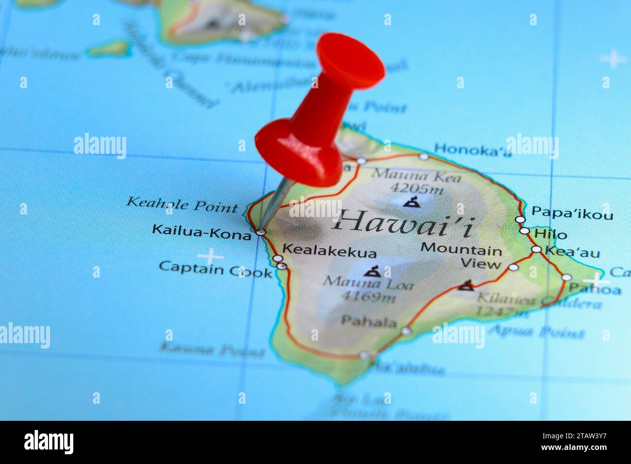 Kailua Kona, Hawaii pin on map Stock Photo