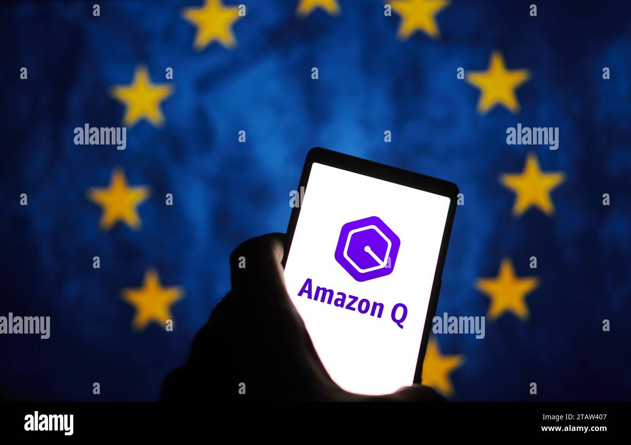 Dhaka, Bangladesh- 15 Dec 2023: Amazon Q logo on smartphone. Amazon Q AI chatbot application for businesses Stock Photo