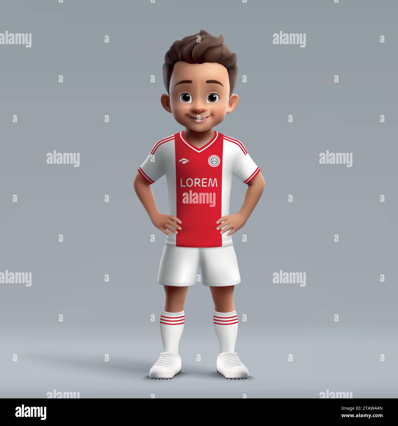 3d Cartoon Cute Young Soccer Player In Ajax Football Uniform Football 3d cartoon cute young soccer player in ajax football uniform football