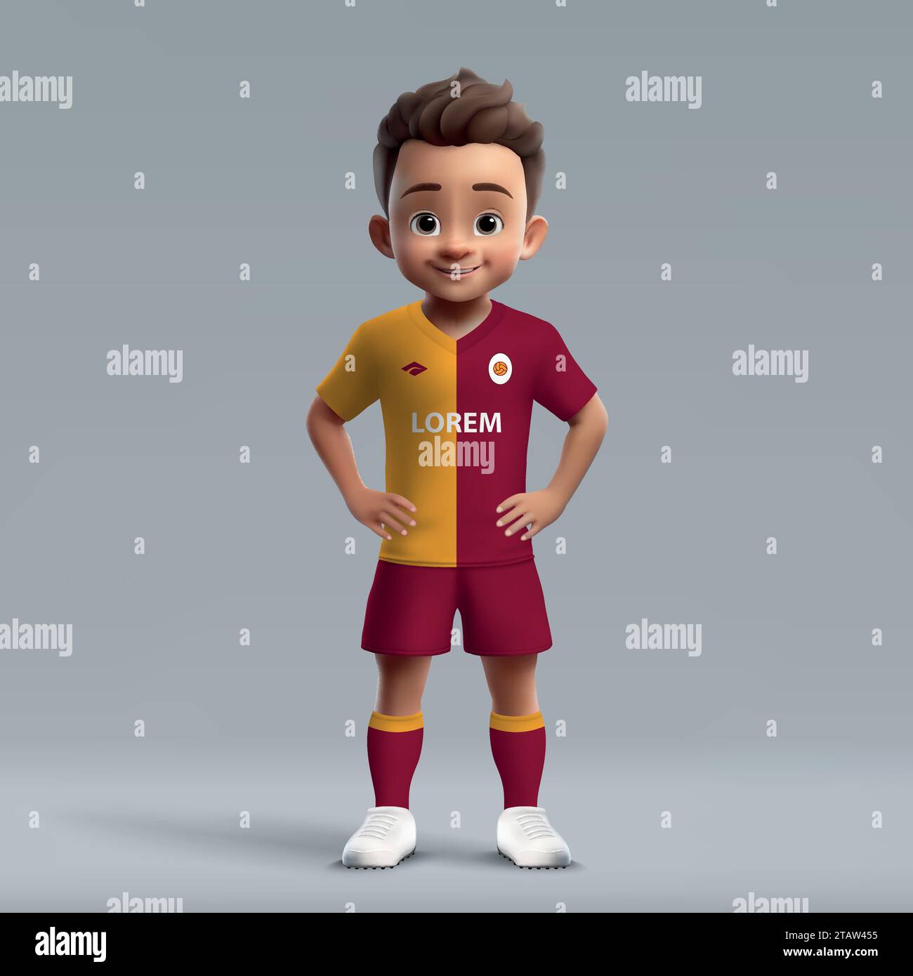 3d cartoon cute young soccer player in Galatasaray football uniform. Football team jersey Stock Vector