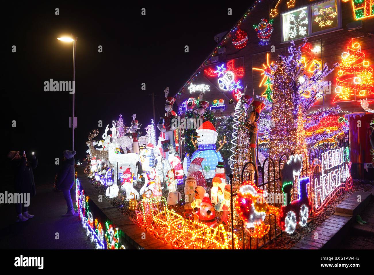 A Christmas light display on the home of Helen and John Attlesey in